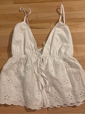 White Eyelet Tie-Front Sleeveless Top